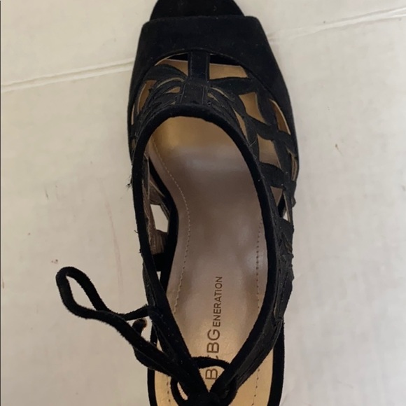 𝅺bcbg Shoes Black Clodin-X Heels 7 1/2 M Strappy Peep Toe New Without Box - Picture 6 of 11